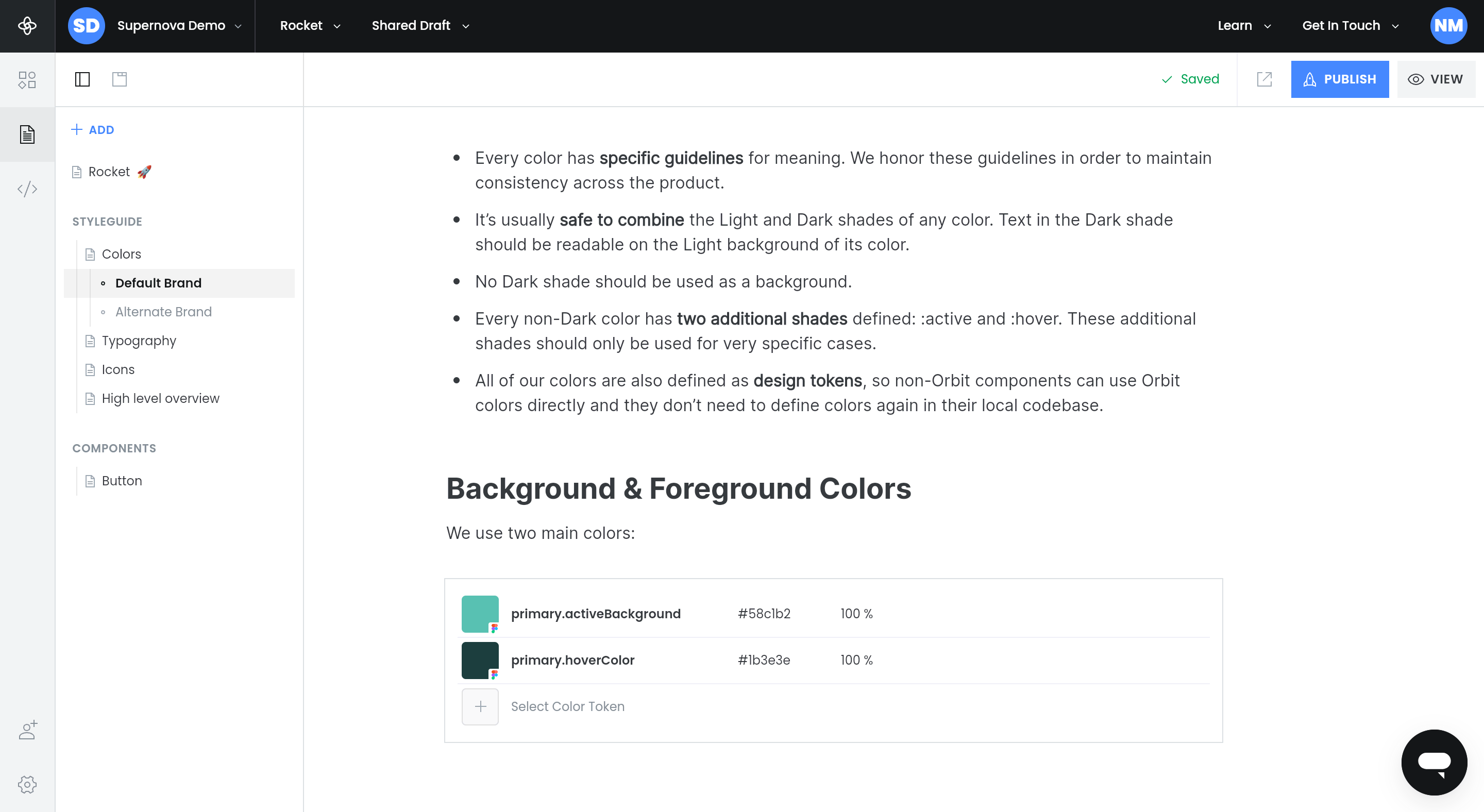 Image showing Figma design system documentation with colors.