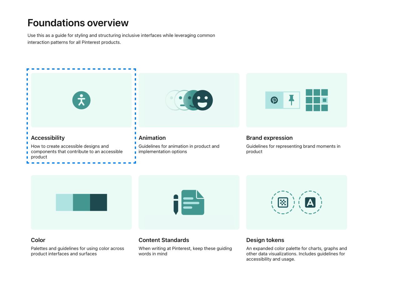 Screenshot of Gestalt's Foundations page showing accessibility as part of its content.