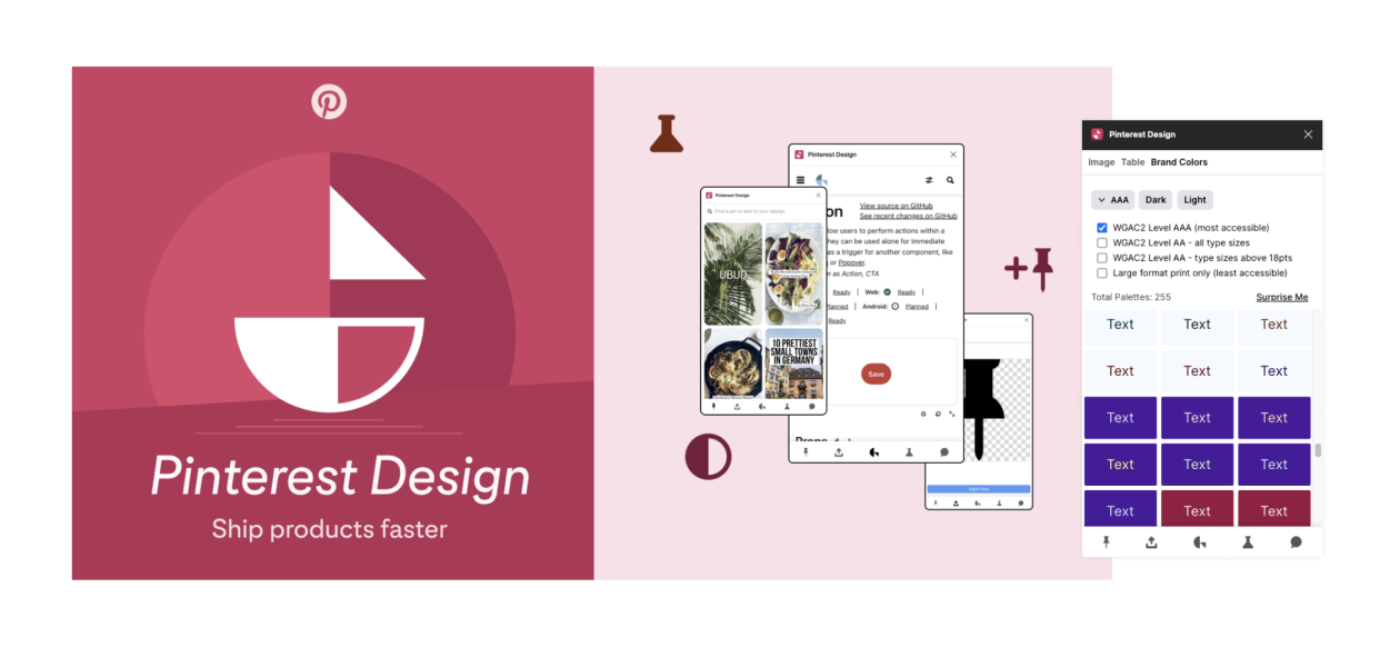 Gestalt Pinterest Design Plugin features overview displaying the sentence "ship products faster”.